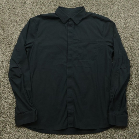 Button Down Long Sleeve Shirt Black Casual Comfort - Picture 1 of 8